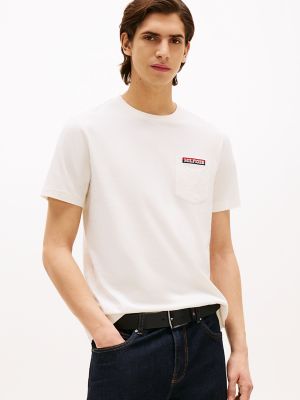 T-shirt à poche avec logo monotype, pétale ivoire