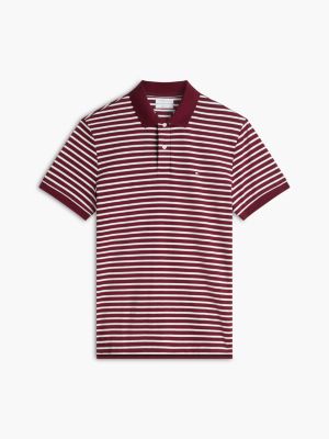 Мужское поло Tommy Hilfiger Regular Fit Striped Smooth Cotton Polo, цвет: Бордовый / Слоновая кость — фото 5