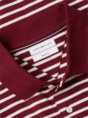 Мужское поло Tommy Hilfiger Regular Fit Striped Smooth Cotton Polo, цвет: Бордовый / Слоновая кость — фото 6