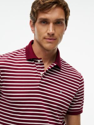 Мужское поло Tommy Hilfiger Regular Fit Striped Smooth Cotton Polo, цвет: Бордовый / Слоновая кость — фото 3
