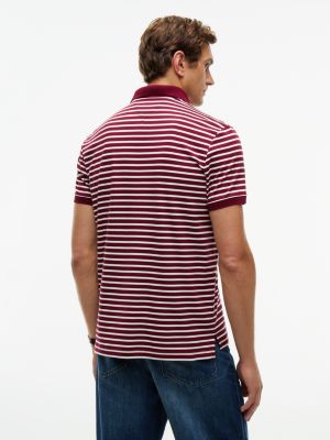 Мужское поло Tommy Hilfiger Regular Fit Striped Smooth Cotton Polo, цвет: Бордовый / Слоновая кость — фото 4