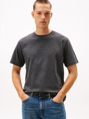 Hilfiger Crest Logo Slub T-Shirt, Dark Grey Marbled Heather