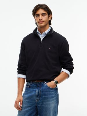 Rib-Knit Quarter-Zip Sweatshirt, Black