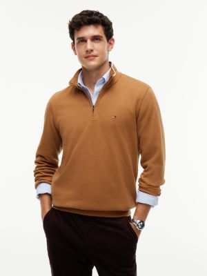 Rib-Knit Quarter-Zip Sweatshirt, Timeless Tawny