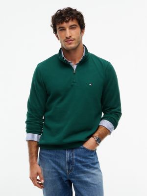 Rib-Knit Quarter-Zip Sweatshirt, Ornamental Green