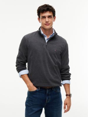 Rib-Knit Quarter-Zip Sweatshirt, Charcoal Heather