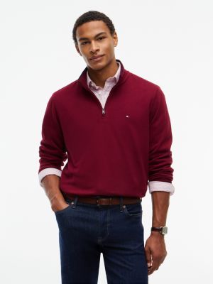 Rib-Knit Quarter-Zip Sweatshirt, Burgundy