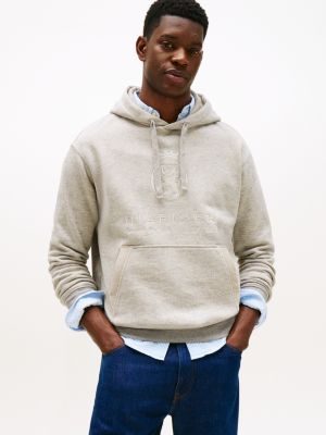Hilfiger Crest Logo Heathered Hoodie, Light Grey Marbled Heather