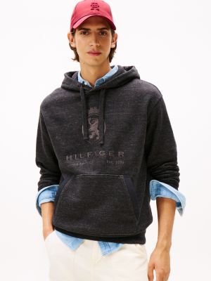 Hilfiger Crest Logo Heathered Hoodie, Dark Grey Marbled Heather