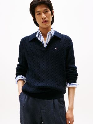 Cable Knit Sweater Polo, Navy