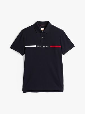 Regular Fit Flag Logo Stretch Polo, Navy