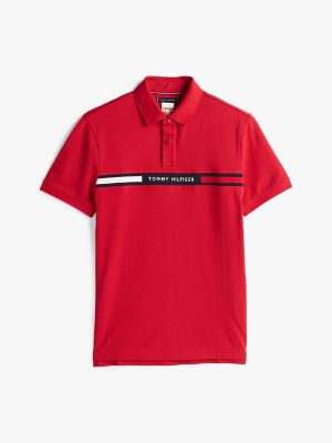 Regular Fit Flag Logo Stretch Polo, Medium Red