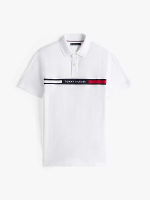 Regular Fit Flag Logo Stretch Polo, White