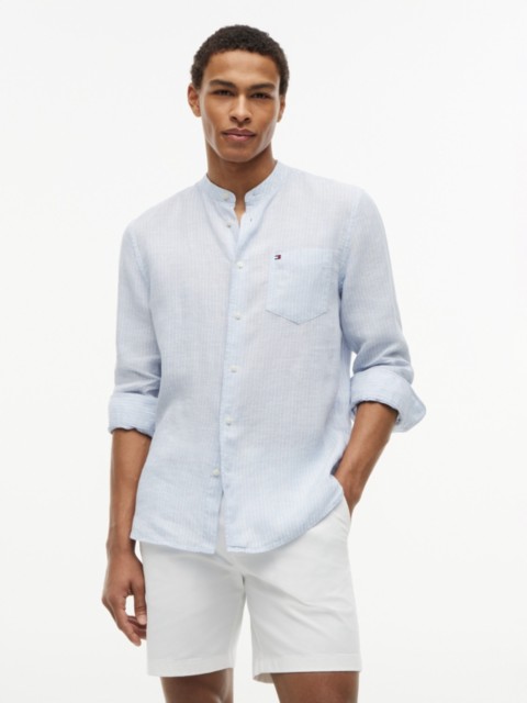Мужские рубашки Tommy Hilfiger Regular Fit Band Collar Linen Shirt