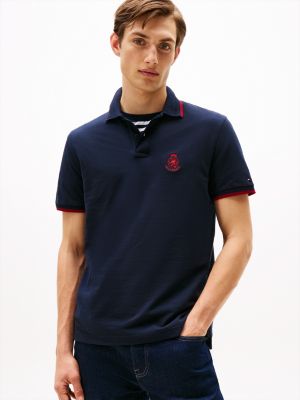 Regular Fit Crest Logo Pique Polo, Navy