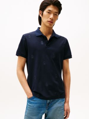Regular Fit Allover Crest Pique Polo, Navy