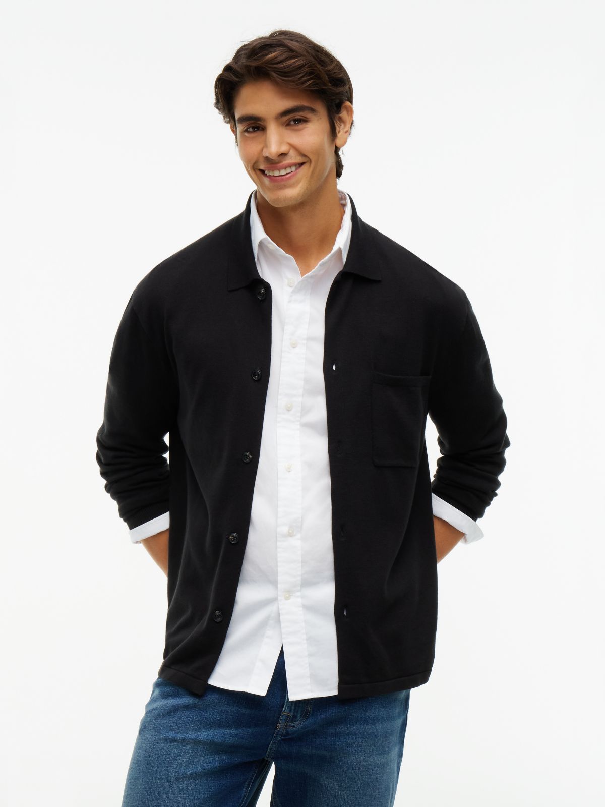 Classic Shirt Cardigan — Black
