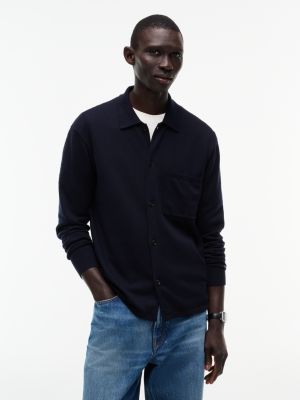 Classic Shirt Cardigan, Navy Blue