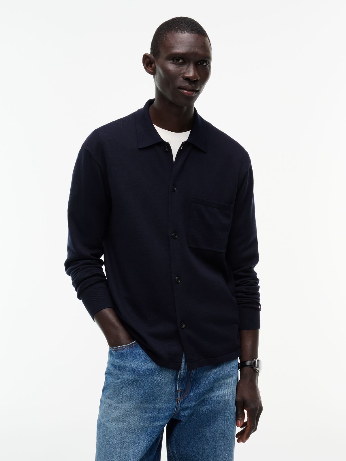 Classic Shirt Cardigan — Navy Blue