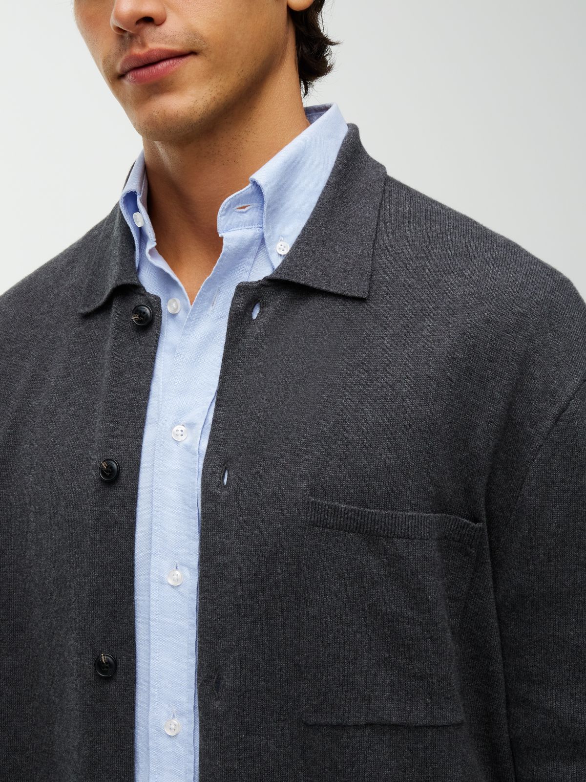 Classic Shirt Cardigan — Grey Heather