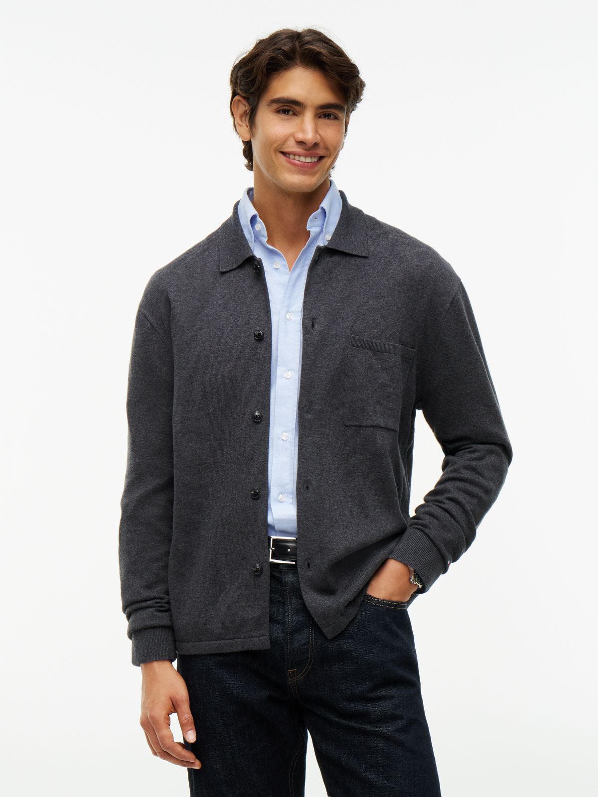 Classic Shirt Cardigan — Grey Heather