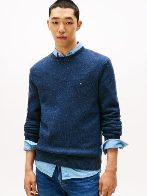 Donegal Wool-Blend Crewneck Sweater, Navy Heather