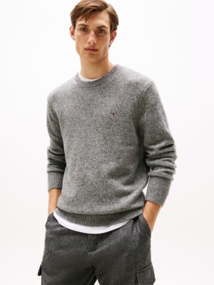 Donegal Wool-Blend Crewneck Sweater, Medium Grey Heather