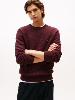 Donegal Wool-Blend Crewneck Sweater, Deep Burgundy Heather