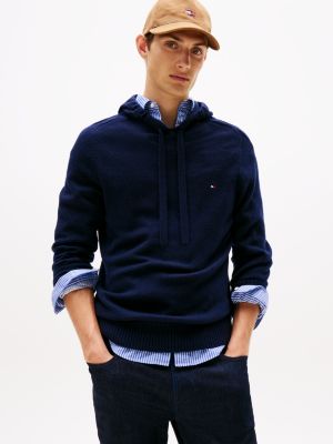 Lambswool Hoodie Sweater, Navy
