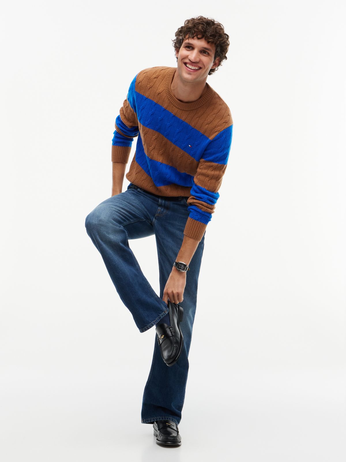 Striped Lambswool Cable Knit Sweater — Safari Canvas