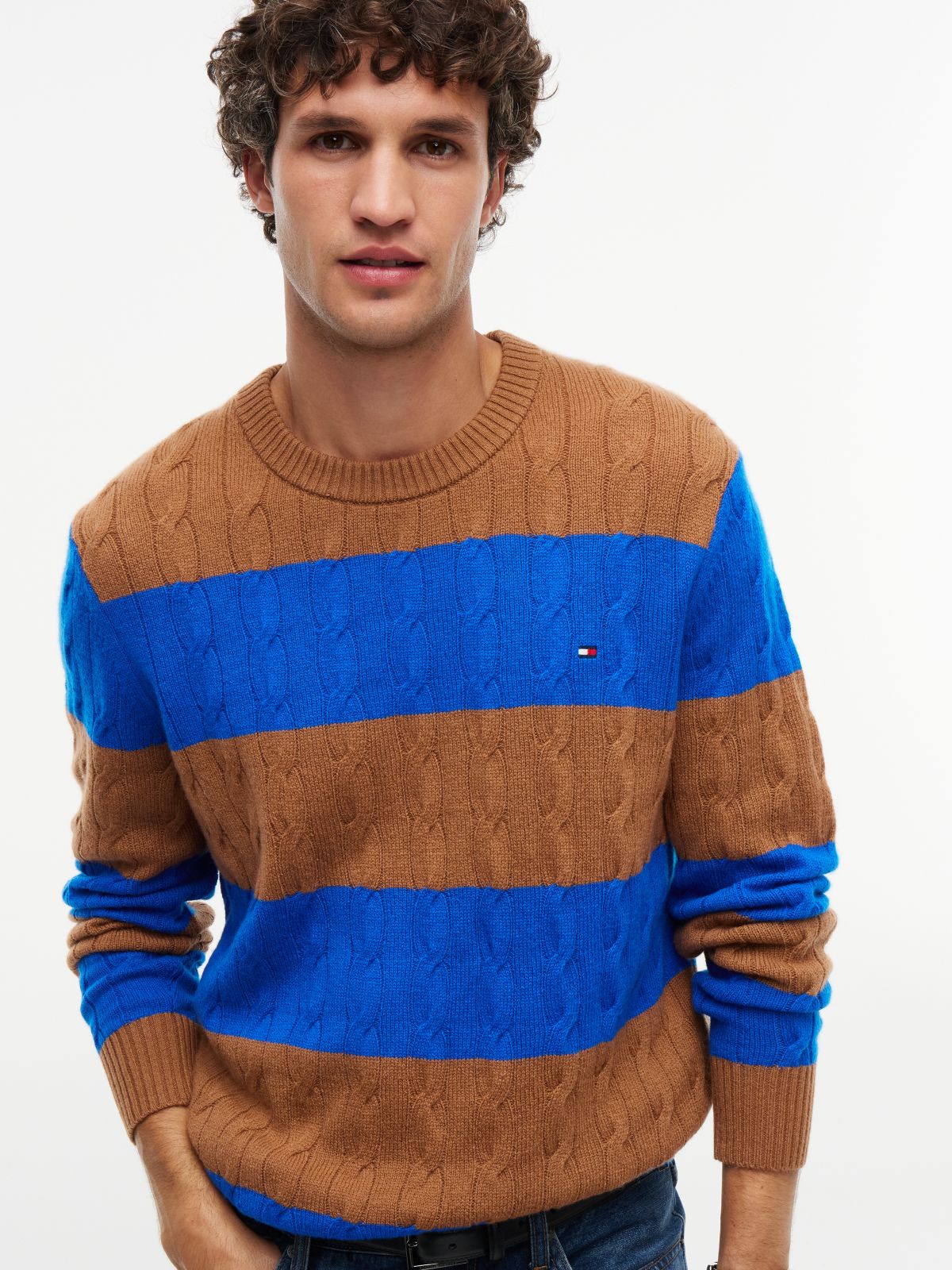 Striped Lambswool Cable Knit Sweater — Safari Canvas