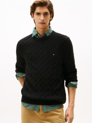 Lambswool Cable Knit Sweater, Black