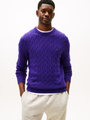 Lambswool Cable Knit Sweater, Monarch Purple