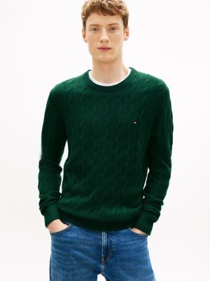 Lambswool Cable Knit Sweater, Ornamental Green Heather