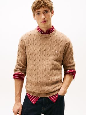 Lambswool Cable Knit Sweater, Safari Canvas Heather
