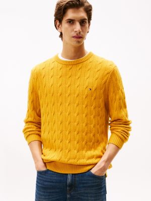 Lambswool Cable Knit Sweater, Countryside Yellow