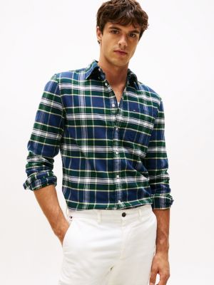 Brushed Flannel Check Print Shirt, Ornamental Green Check