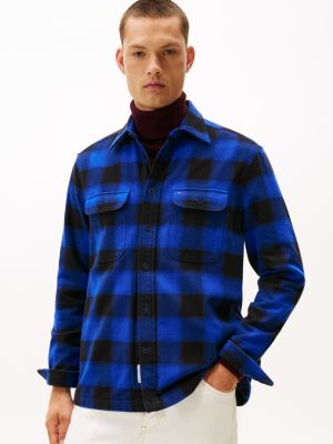 Brushed Flannel Check Print Shirt Jacket, Wedge Blue Check