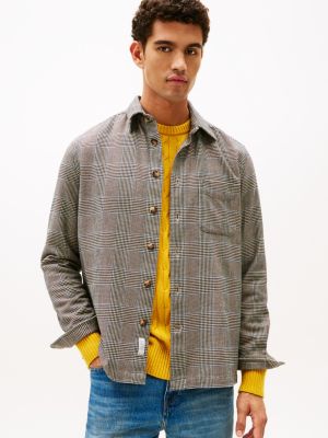 Brushed Flannel Glen Plaid Print Shirt, Navy Check