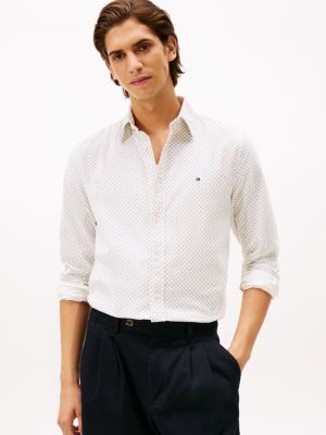 Regular Fit Foulard Corduroy Shirt, Ivory Silk Allover Print