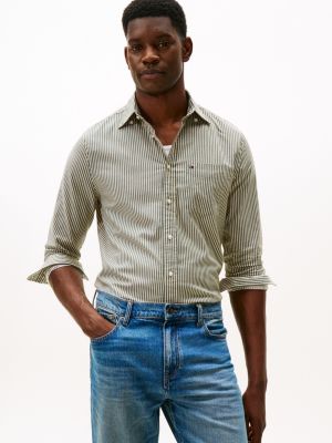 Regular Fit Stripe Print Shirt, Ornamental Green Stripe