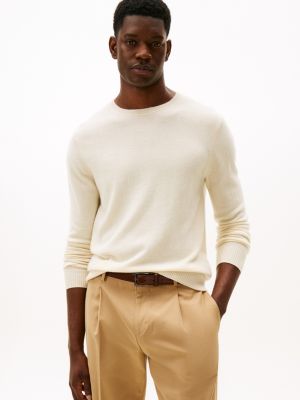 Lightweight Cashmere Crewneck Sweater, Ivory Petal