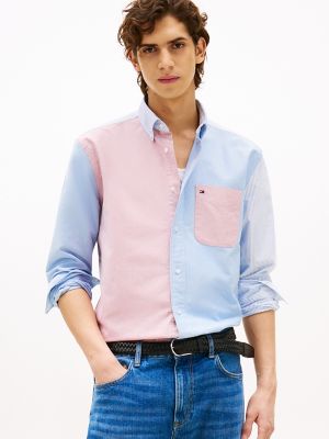 Relaxed Fit Colorblock Mixed-Print Shirt, Pink/Sky Blue Multi