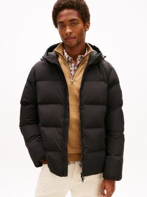 Water-Repellent Hooded Puffer Jacket, Black