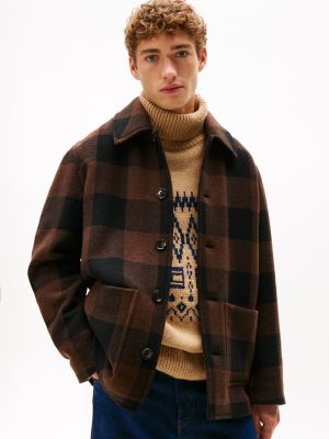 Wool Blend Check Chore Jacket, Black/Pure Brown