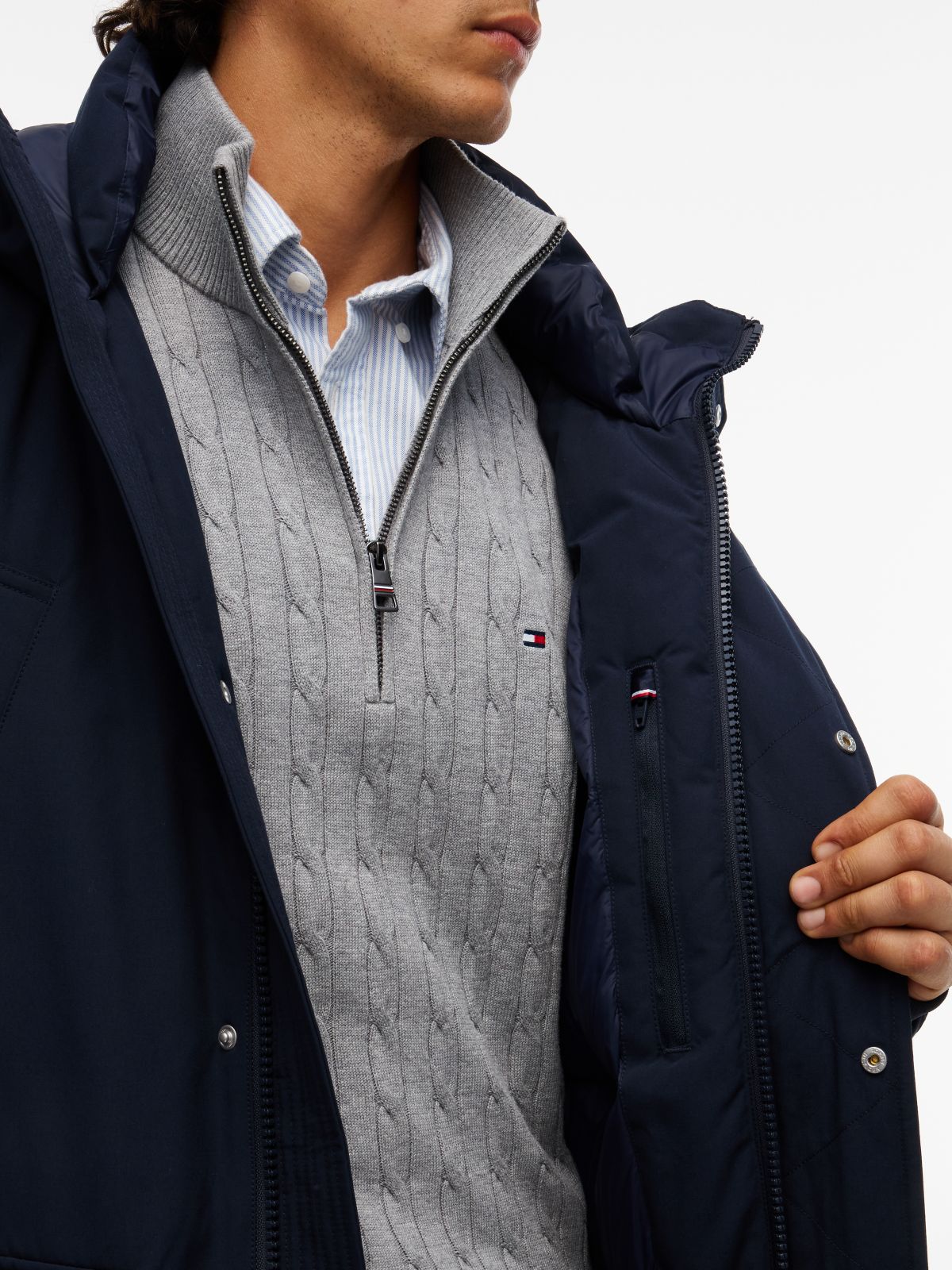 Hooded Down Parka — Navy