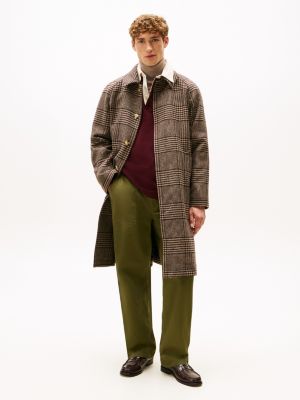 Check Wool-Blend Coat, Brown Camel Check