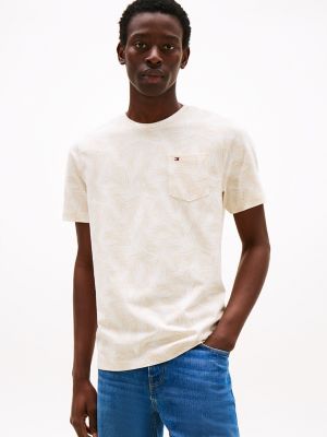 Allover Leaf Print Pocket T-Shirt, Ivory Petal