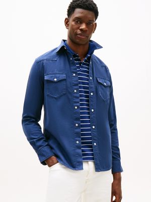 Regular Fit Denim Western Shirt, Navy