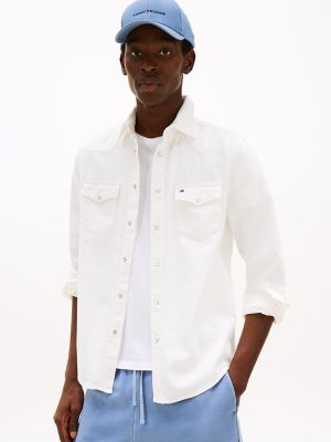Regular Fit Denim Western Shirt, Ecru